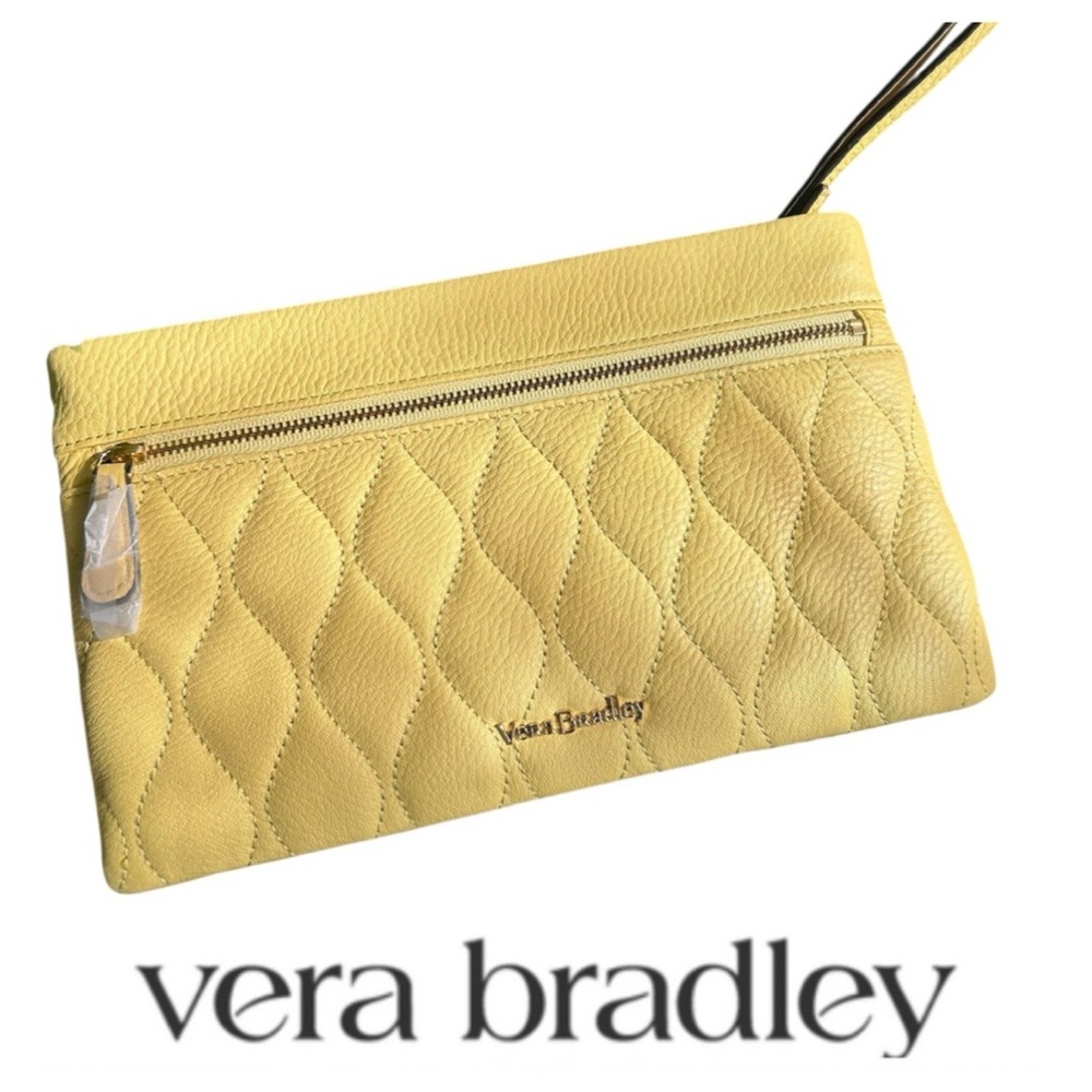 Vera Bradley MIA Yellow Leather Quilted Wristlet - Picture 2 of 11